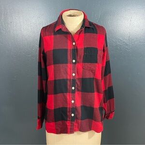 Old Navy Women’s Red Flannel Plaid Button Down Collared Long Sleeve Shirt Size S